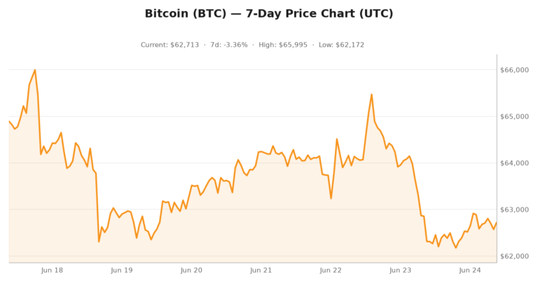 Bitcoin price chart showing June 24, 2026 market performance