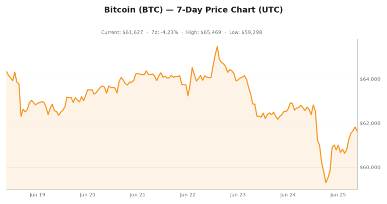 Bitcoin price chart showing June 25, 2026 market performance